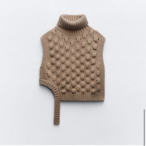 Chunky Knit Turtleneck Sweater Vest - Brown